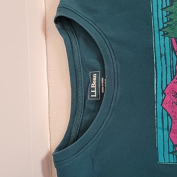 L.L. Bean Boys Green w/ Mountain Scene Long Sleeve T-Shirt,  M Reg - Picture 5 of 9